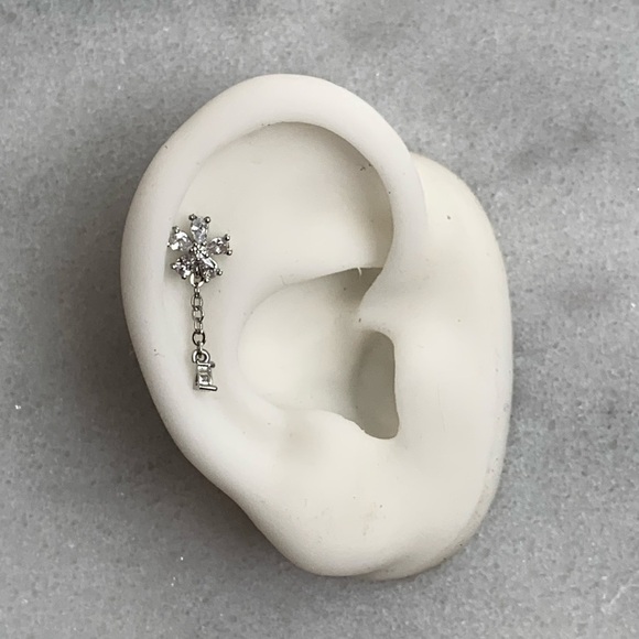 Modest Lu Jewelry - Silver Crystal Flower Dangle Cartilage Earring